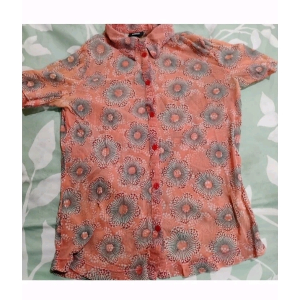 Mexx Women's Floral Button Down Shirt - Coral and Gray